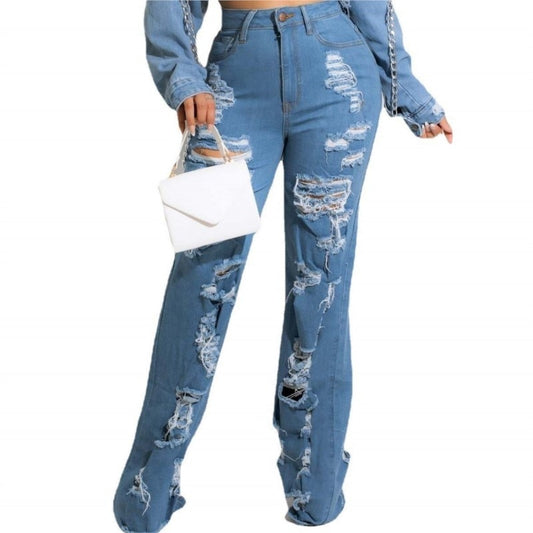 Ripped Slim Fit Stretch Micro-Flare Jeans